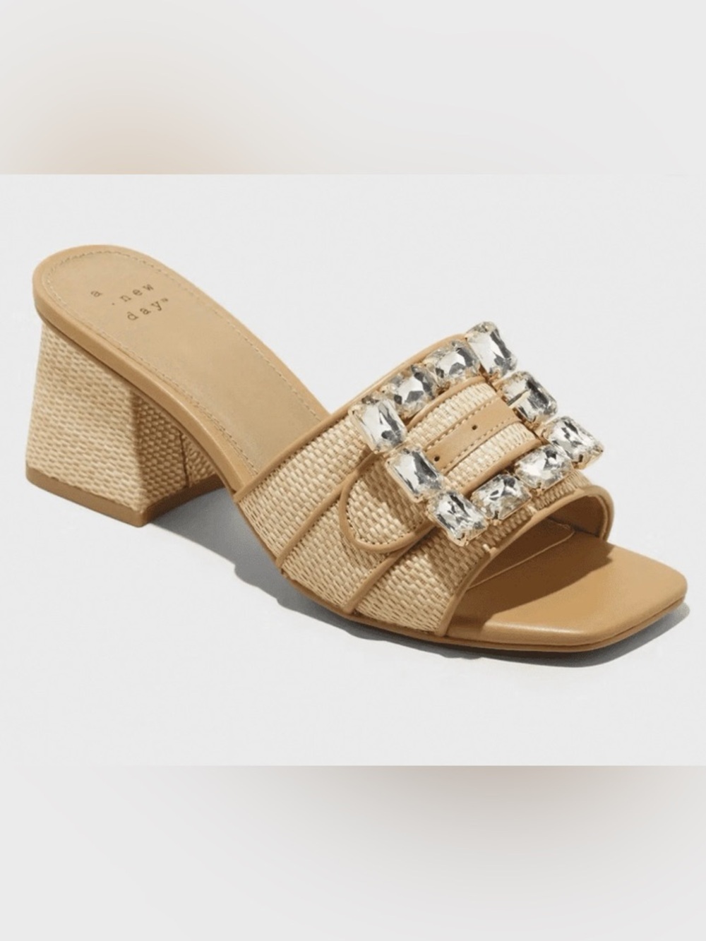 A New Day  Women's Beige Kathleen Raffia Buckle Block Heels 6.5